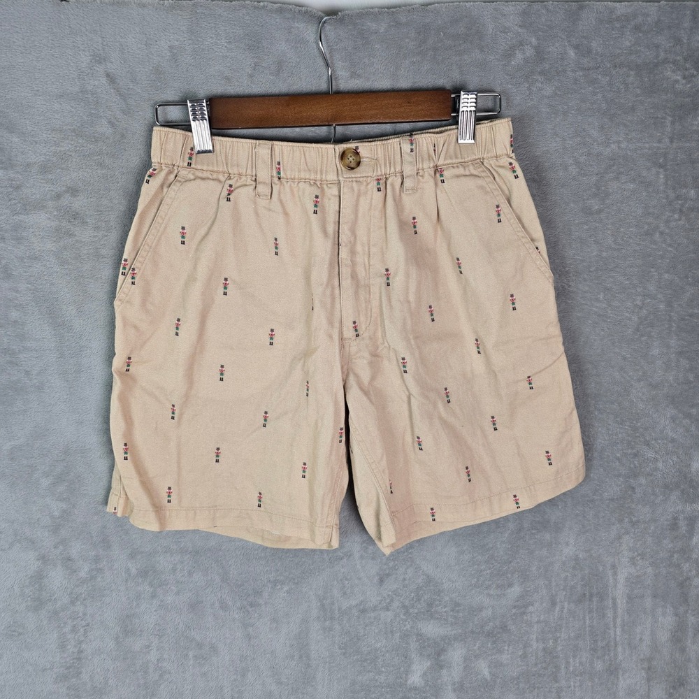 Chubbies Men The Weekend Nutcracker Embroidered Shorts Tan Khaki 7 Inch Inseam M